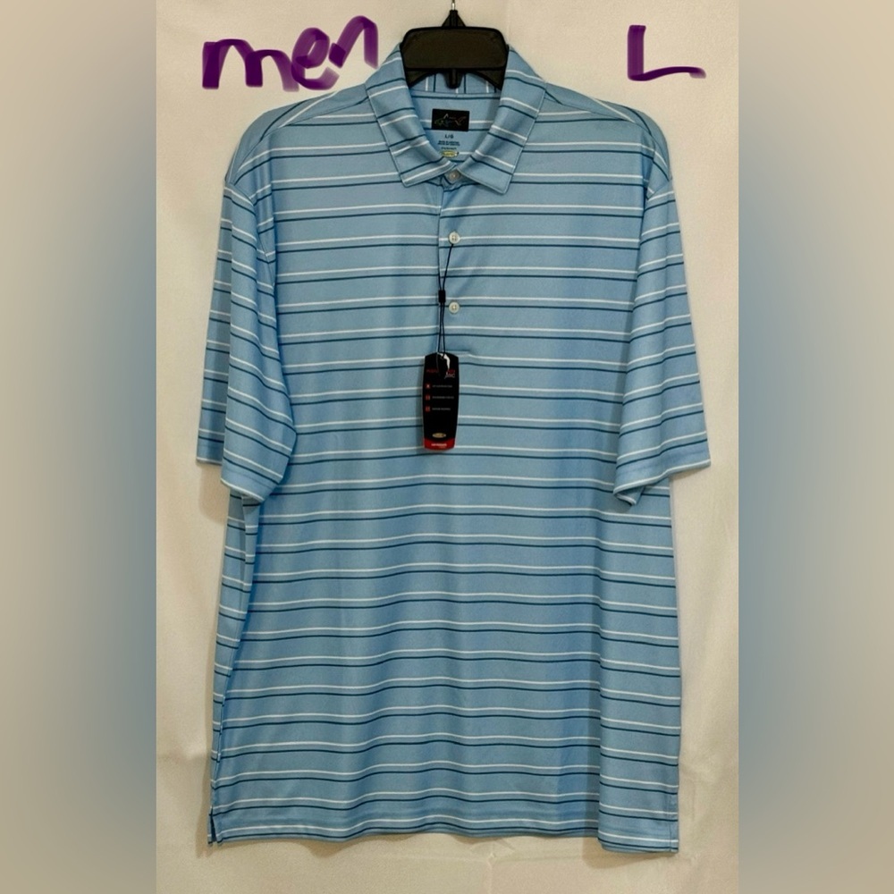 Greg Norman Collection Light Blue Striped Polo